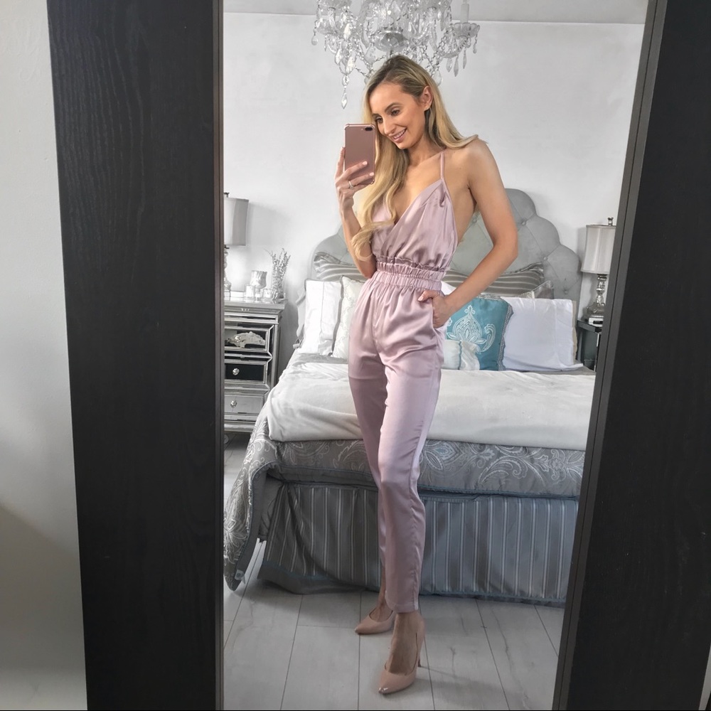 LAST ONE!!!!! Dusty Pink Satin Slip Jumpsuit - Picture 4 of 8